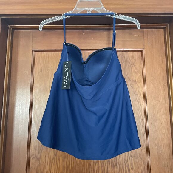 Catalina Women's Swim Top L Tankini Navy Twist Front Bandeau NWT Style #19CT200 - Picture 5 of 9
